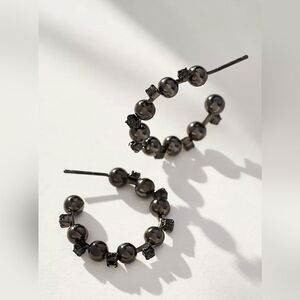 NWT! Anthropologie, Small Ball Open Hoop Earrings, Pewter, MSRP $38